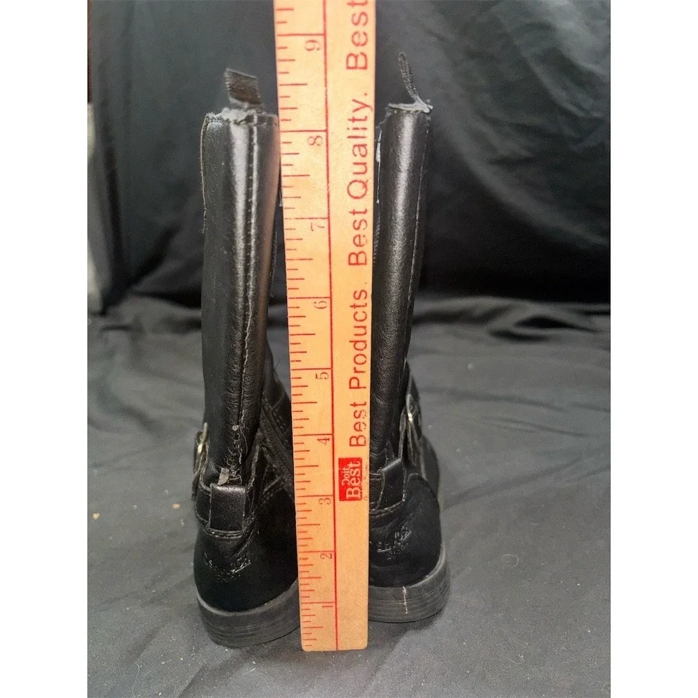 OshKosh B'gosh Girls Mid-Calf‎ Boots Black Side Zip Buckle Strap Size 8 easy on